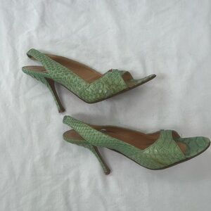 Edmundo Castillo Green Snake Skin Open Toe Sling Back Sandals Shoes 6.5